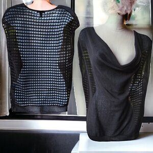 NWOT EILEEN FISHER ( XS ) Black Sheer/Mesh Drape Neck Sleeveless Sweater